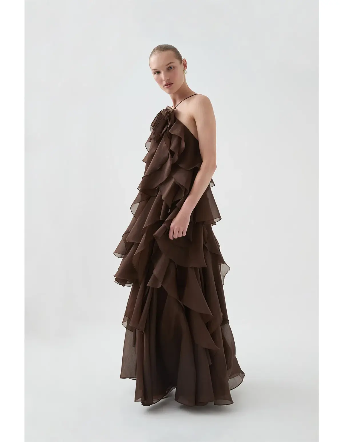 Aje Pandorea Layered Maxi Dress in Carob Brown Size AU 6 - Image 2