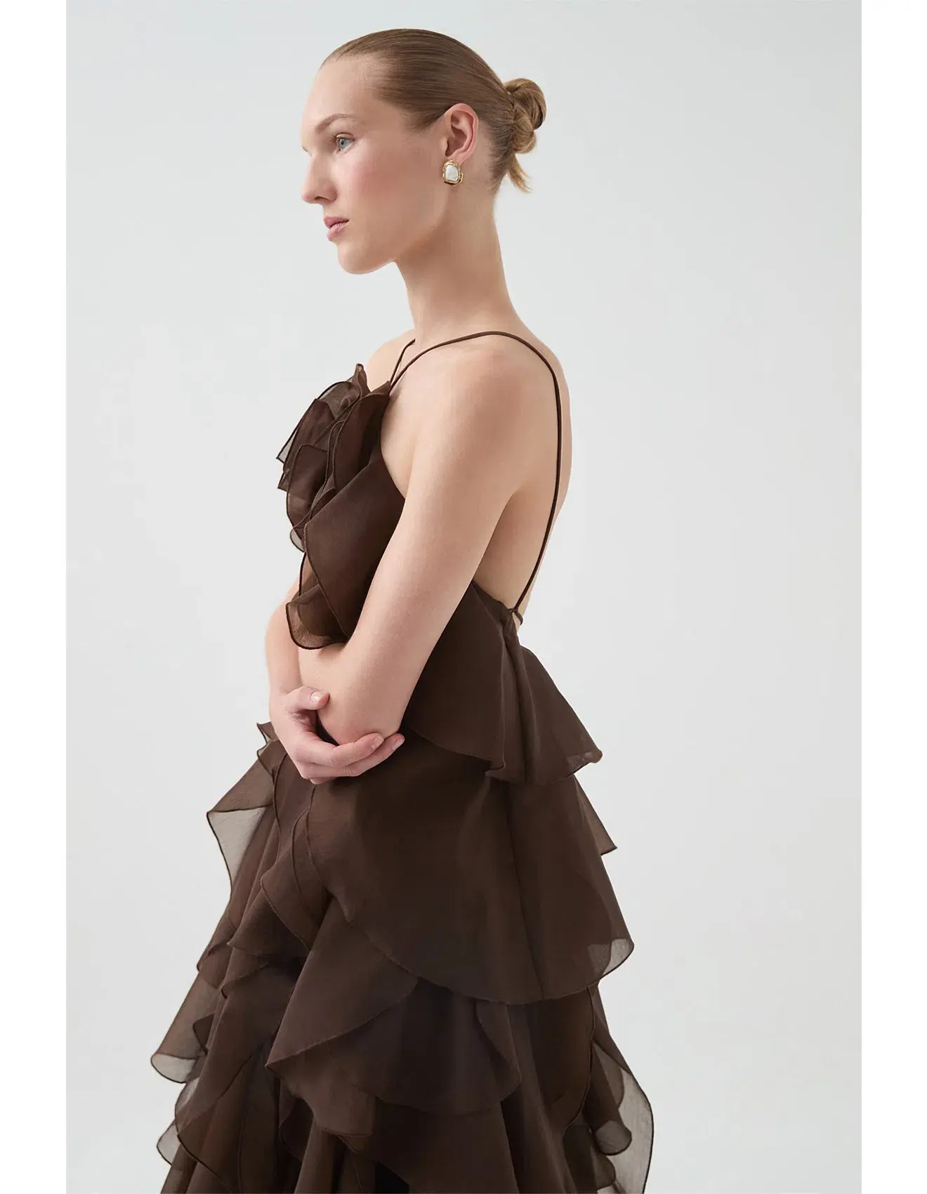 Aje Pandorea Layered Maxi Dress in Carob Brown Size AU 6 - Image 5