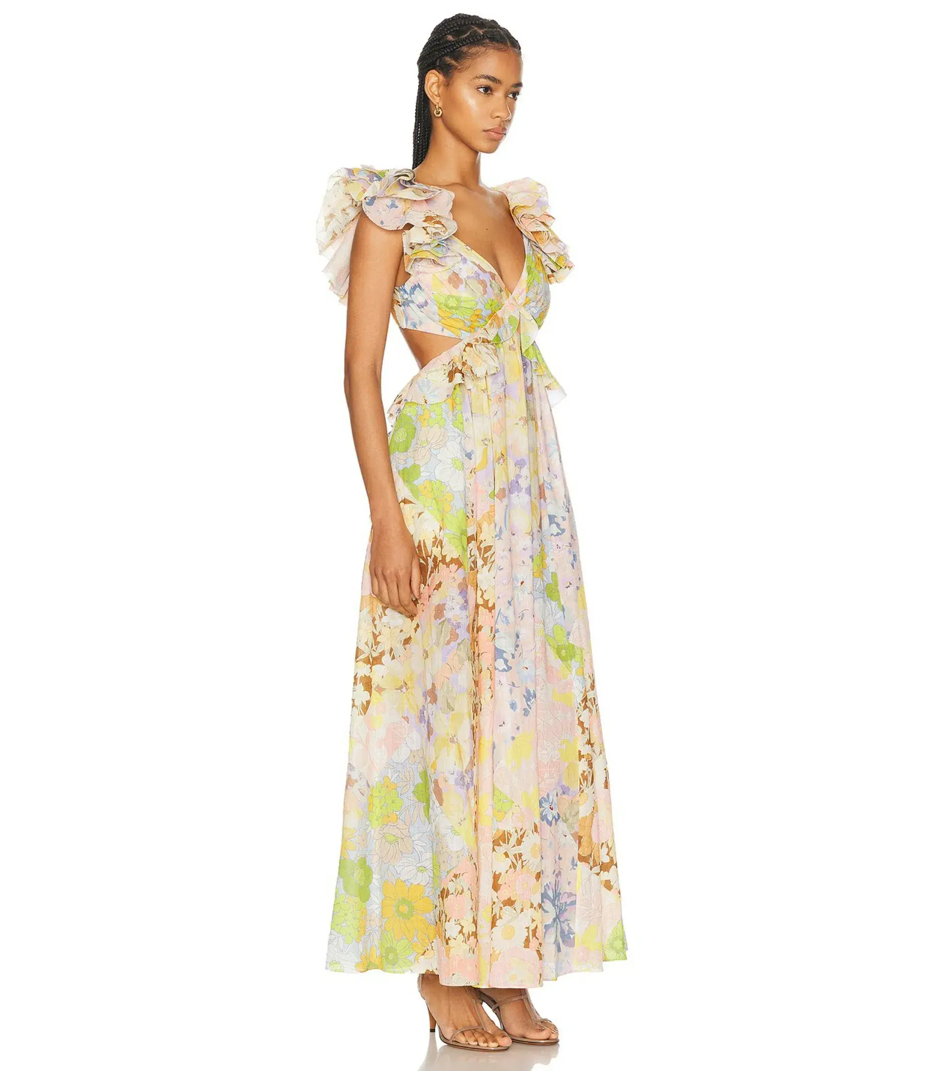 Zimmermann Pop Ruffle Sleeve Midi Dress in Patch Floral Size 0 / AU 8 - Image 2