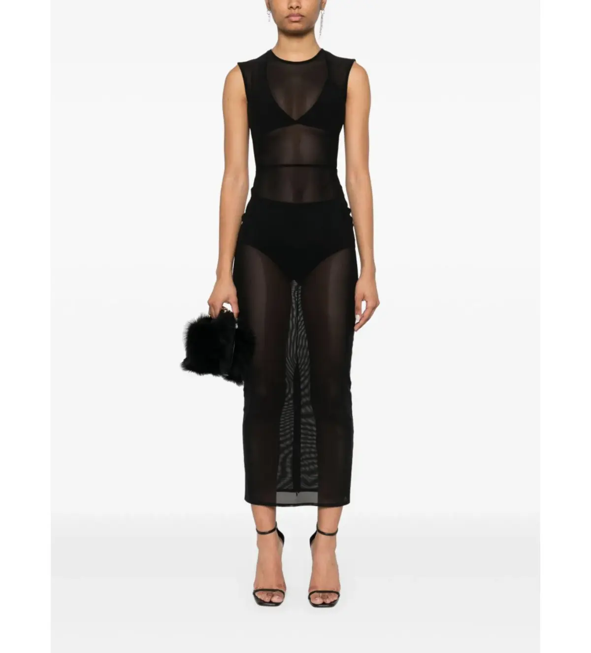 Alex Perry Sleeveless Fitted Black Lace Detail Midi Dress in  Black Size AU 6 - Image 1