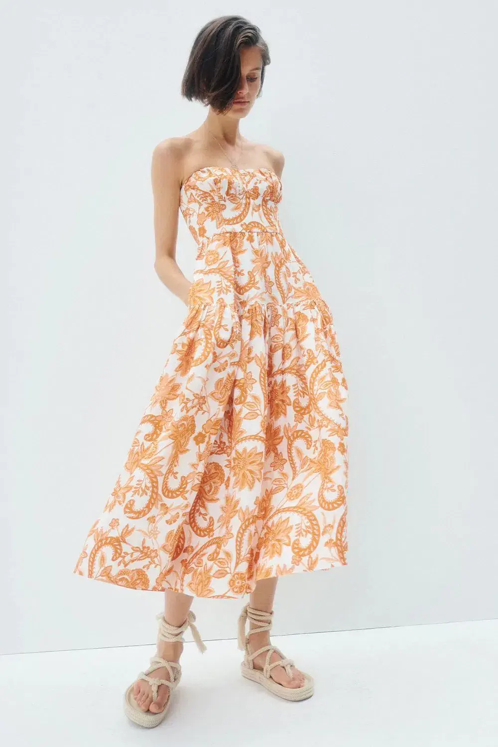 Shona Joy Vivienne Strapless Ruched Midi Dress Multi Size 8 - Image 1