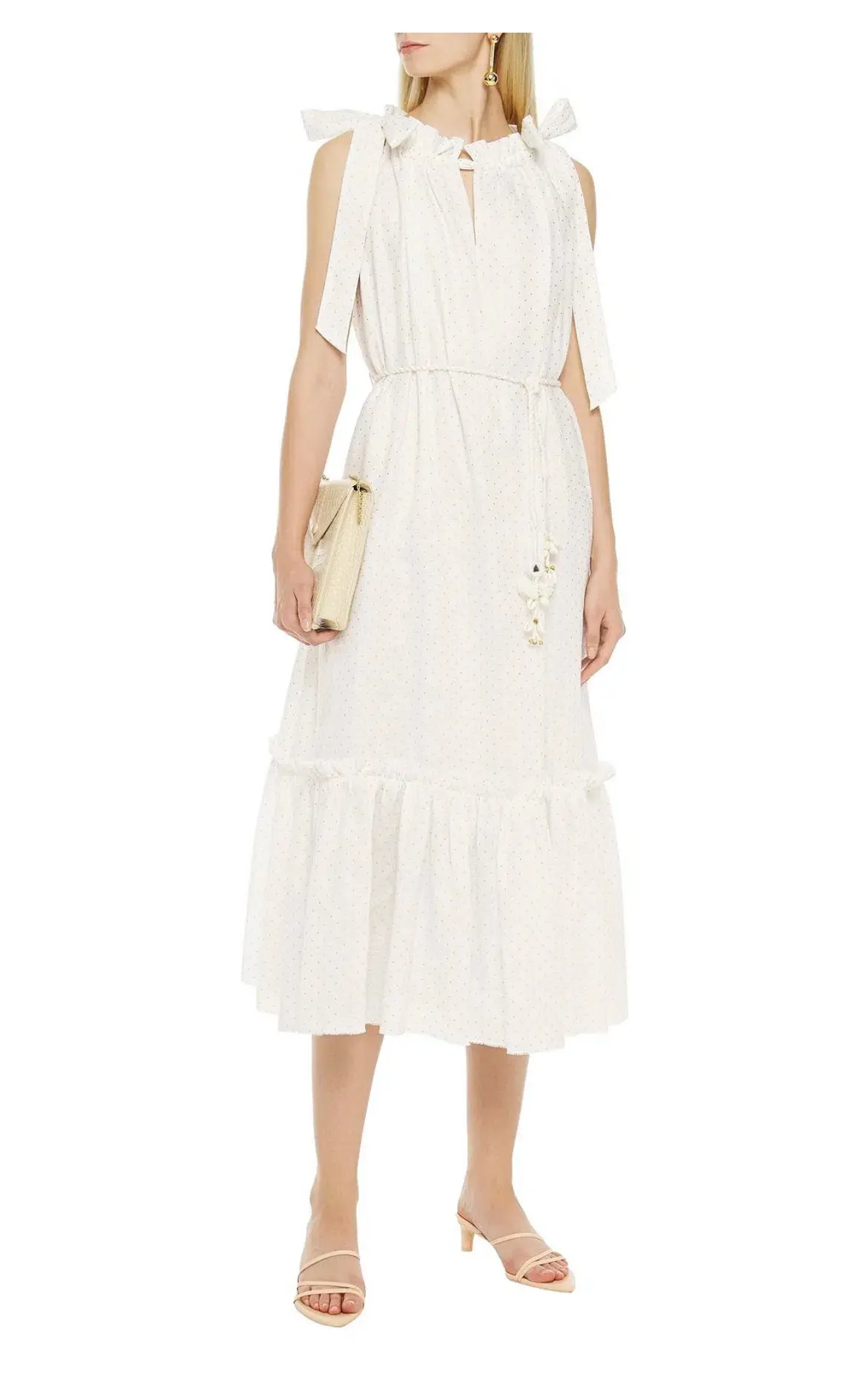 Zimmermann Zinnia Metallic Polka Dot Linen Midi Dress Size AU 8 - Image 1