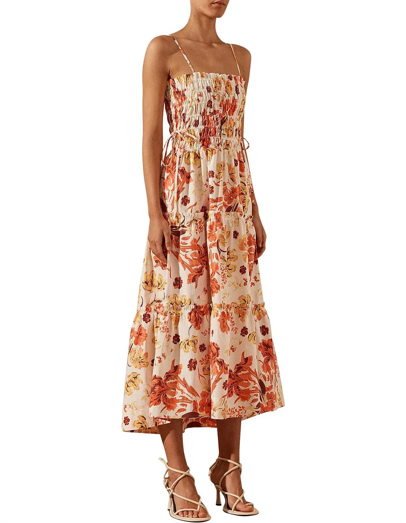 Shona Joy Kalani Shirred Tiered Midi Dress Floral Size 8 - Image 2