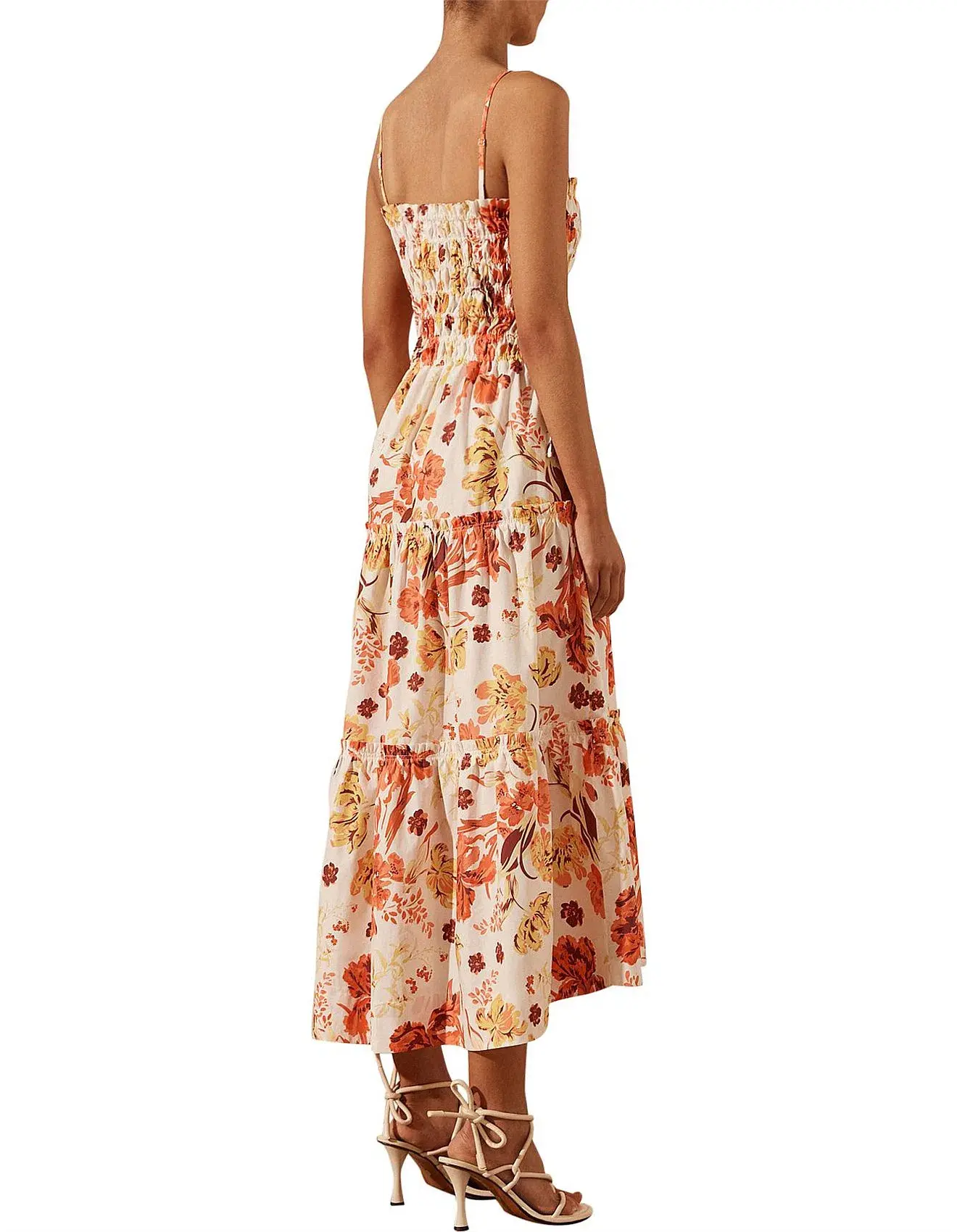 Shona Joy Kalani Shirred Tiered Midi Dress Floral Size 8 - Image 3