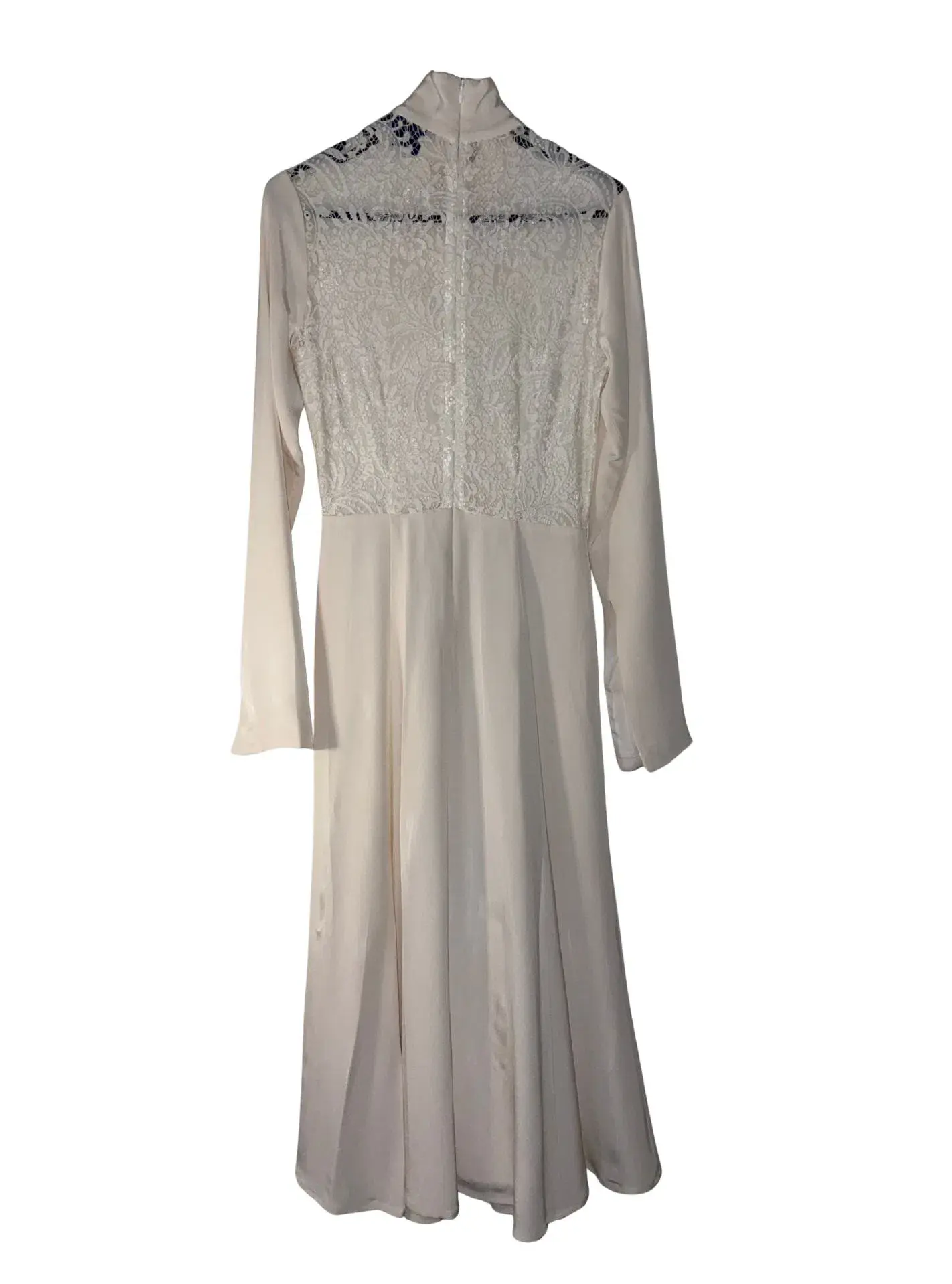 Macgraw Satin and Lace Back Panel Midi Dress in White Size 6 - Image 1