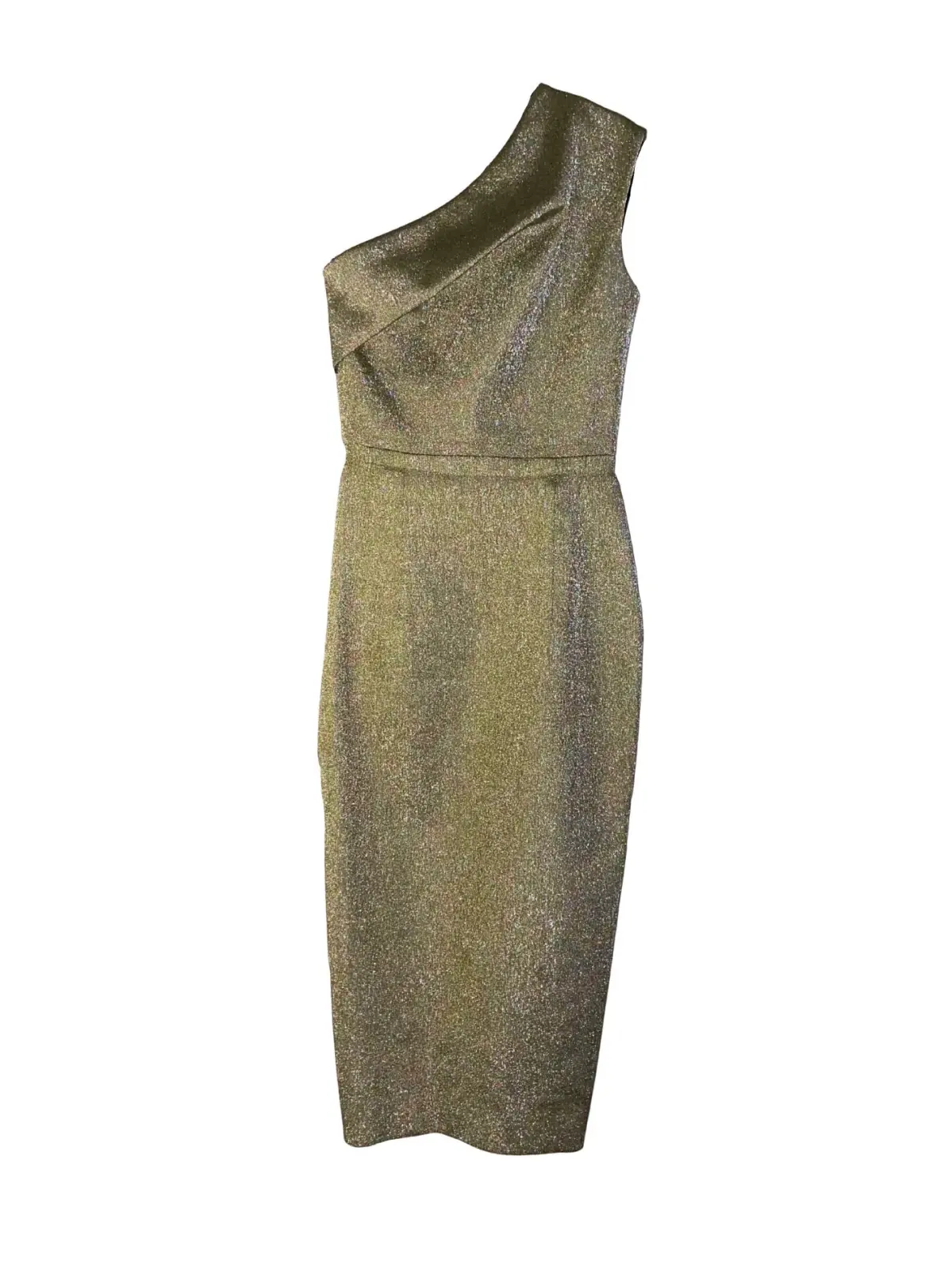 Alex Perry Fitted One Shoulder Cocktail Midi Dress Gold Size 6 - Image 1