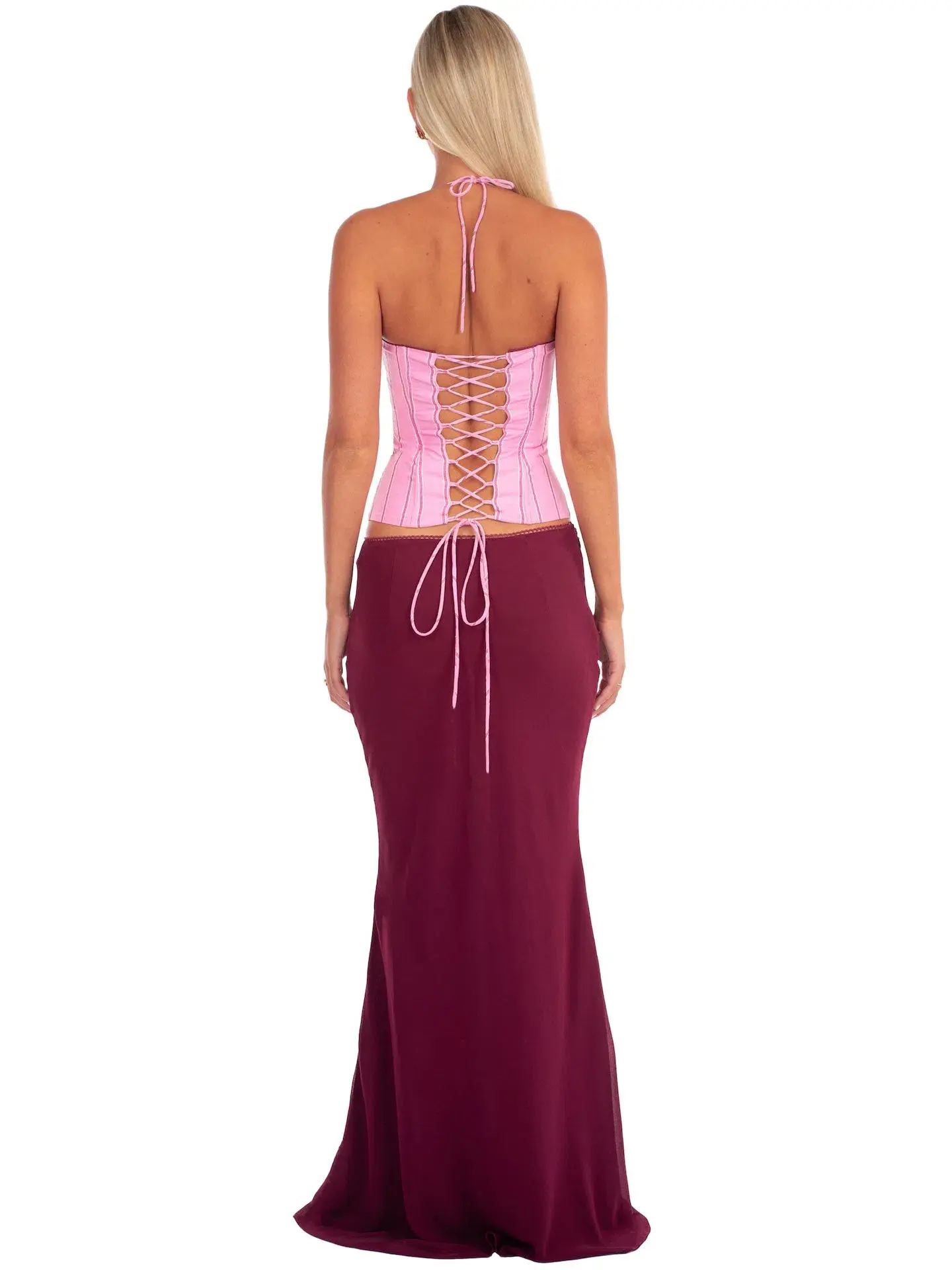 I am Delilah Angelina Corset & Maxi Skirt Set in Sangria/Pink Size S / AU 8 - Image 3