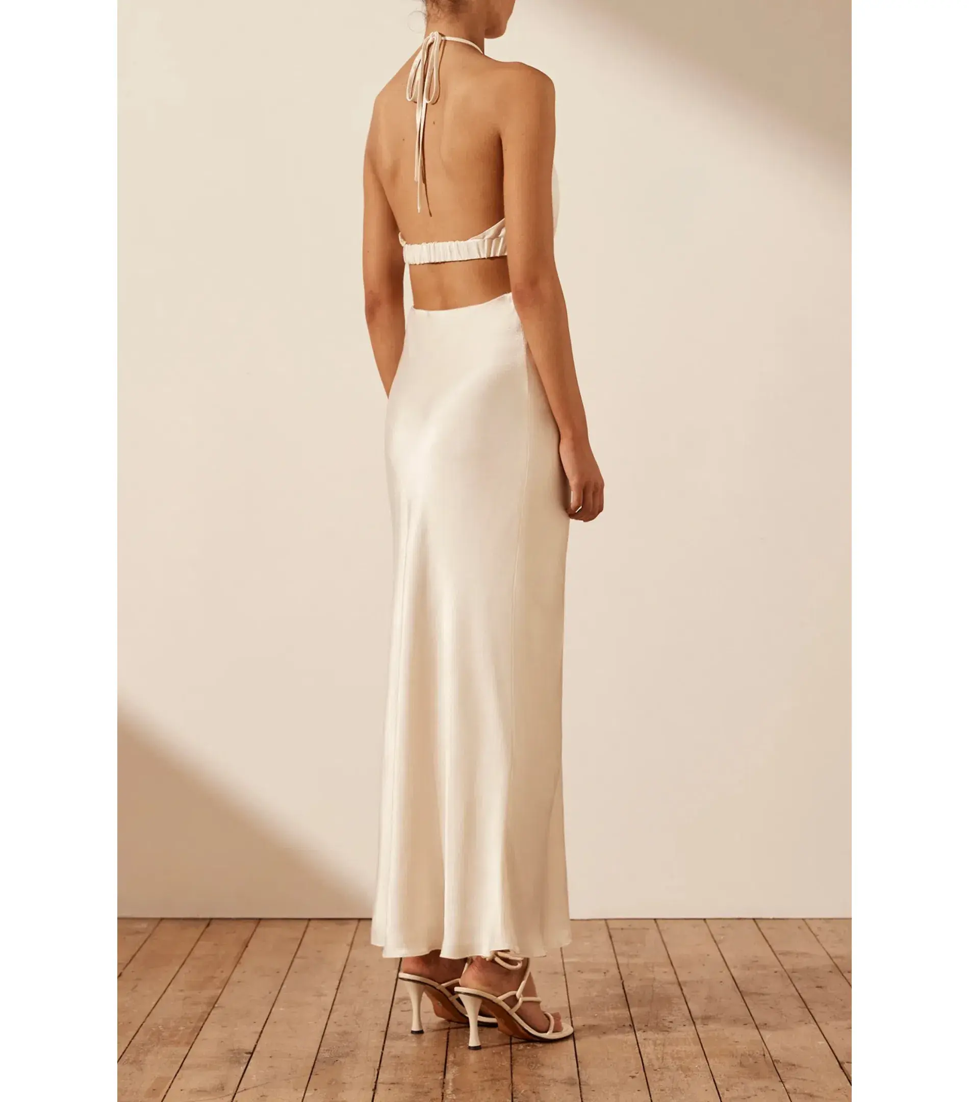 Shona Joy Milo Ruched Open Back Midi Dress in Coconut Size AU 12 - Image 3