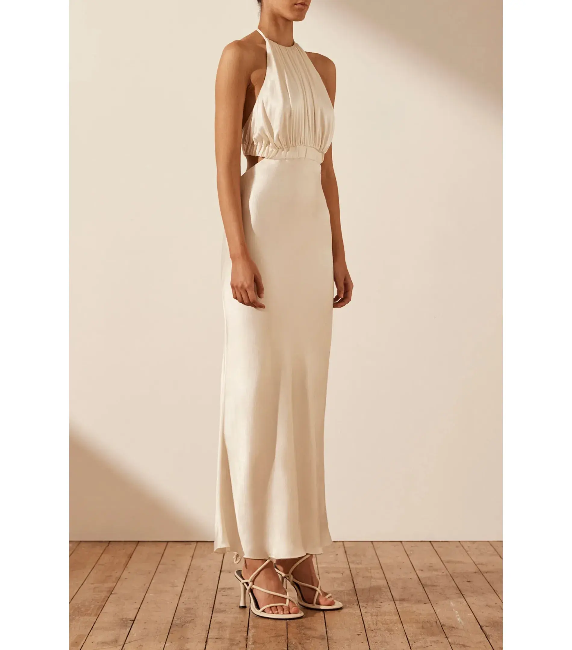 Shona Joy Milo Ruched Open Back Midi Dress in Coconut Size AU 12 - Image 2