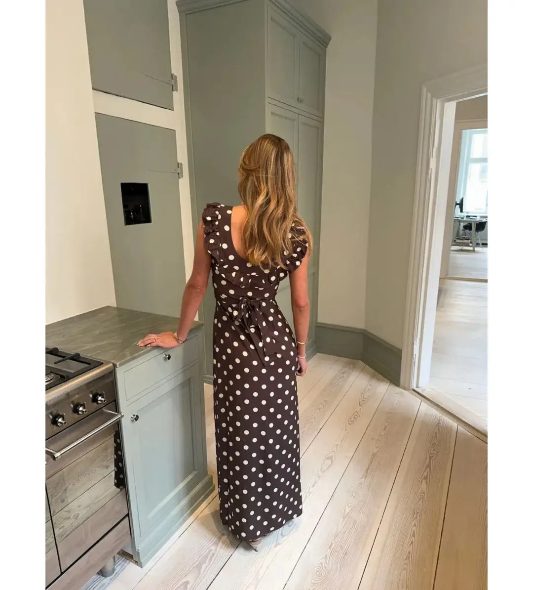 Design By Si Luna Dress Maxi Dress Brown Polka Size 6 for rent on The Volte - main image