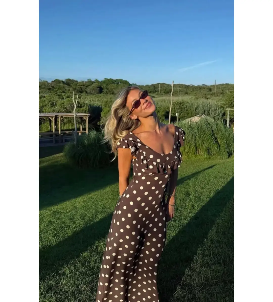 Design By Si Luna Dress Maxi Dress Brown Polka Size 6 for rent on The Volte - main image