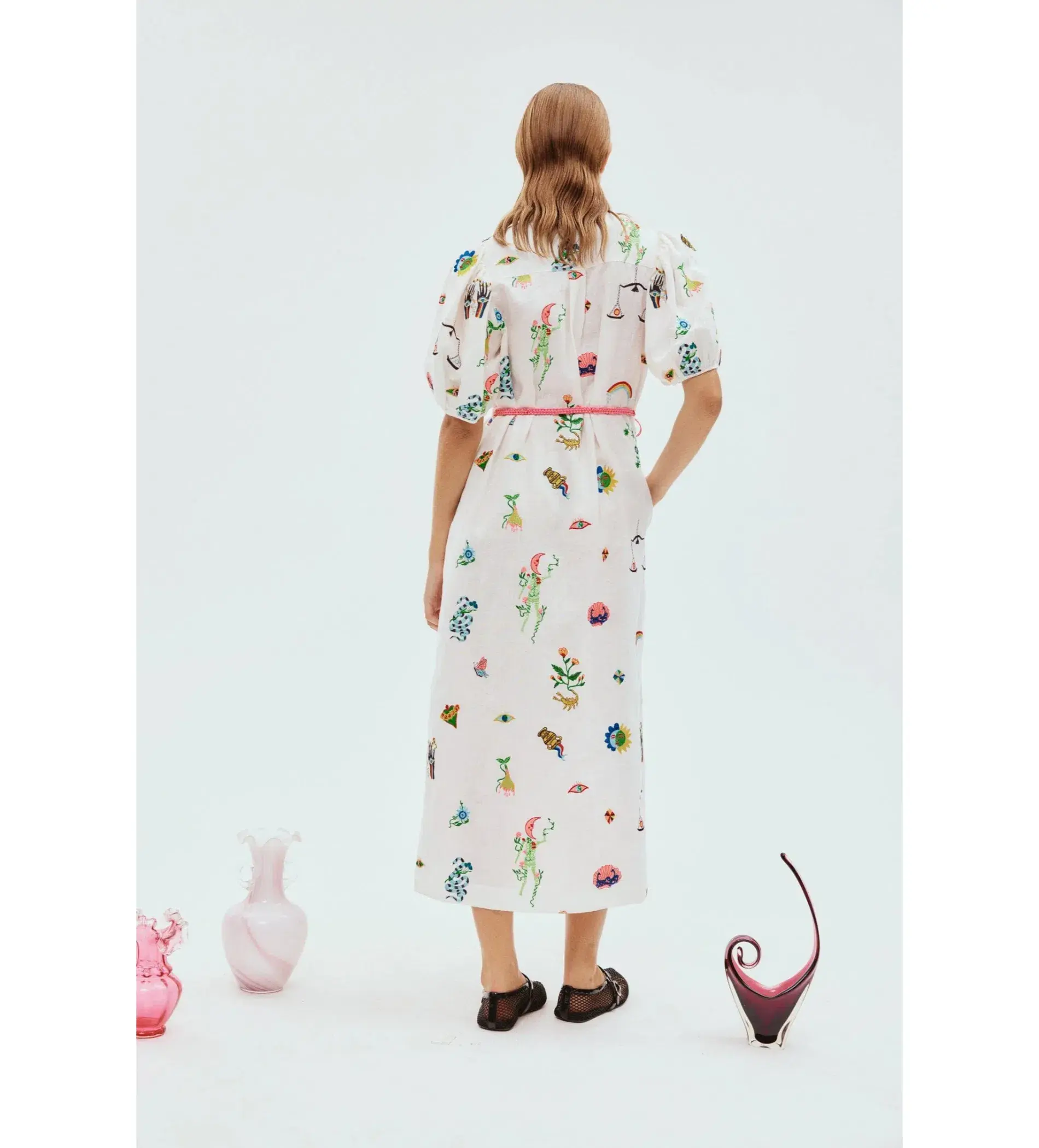 Alemais Atticus Embroidered Midi Shirtdress White Print Size AU 12 - Image 3