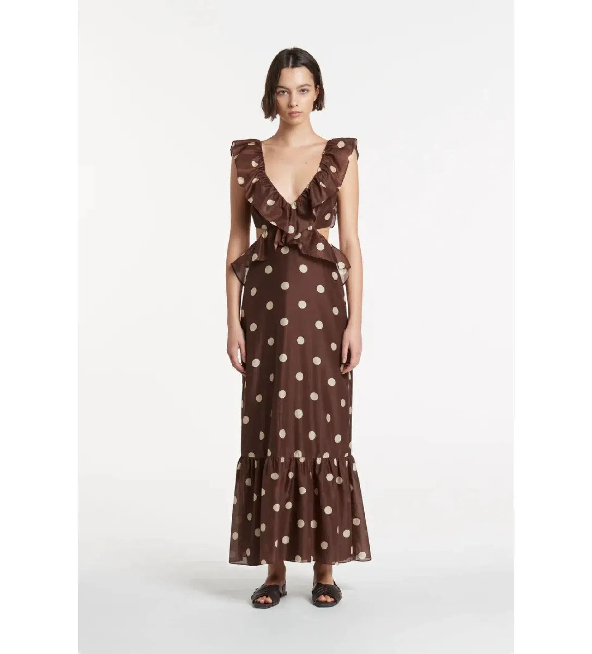Sir the Label Vivi Frill Maxi Dress Marlon Polka Dot Brown Size 3 AU 12 - Image 2