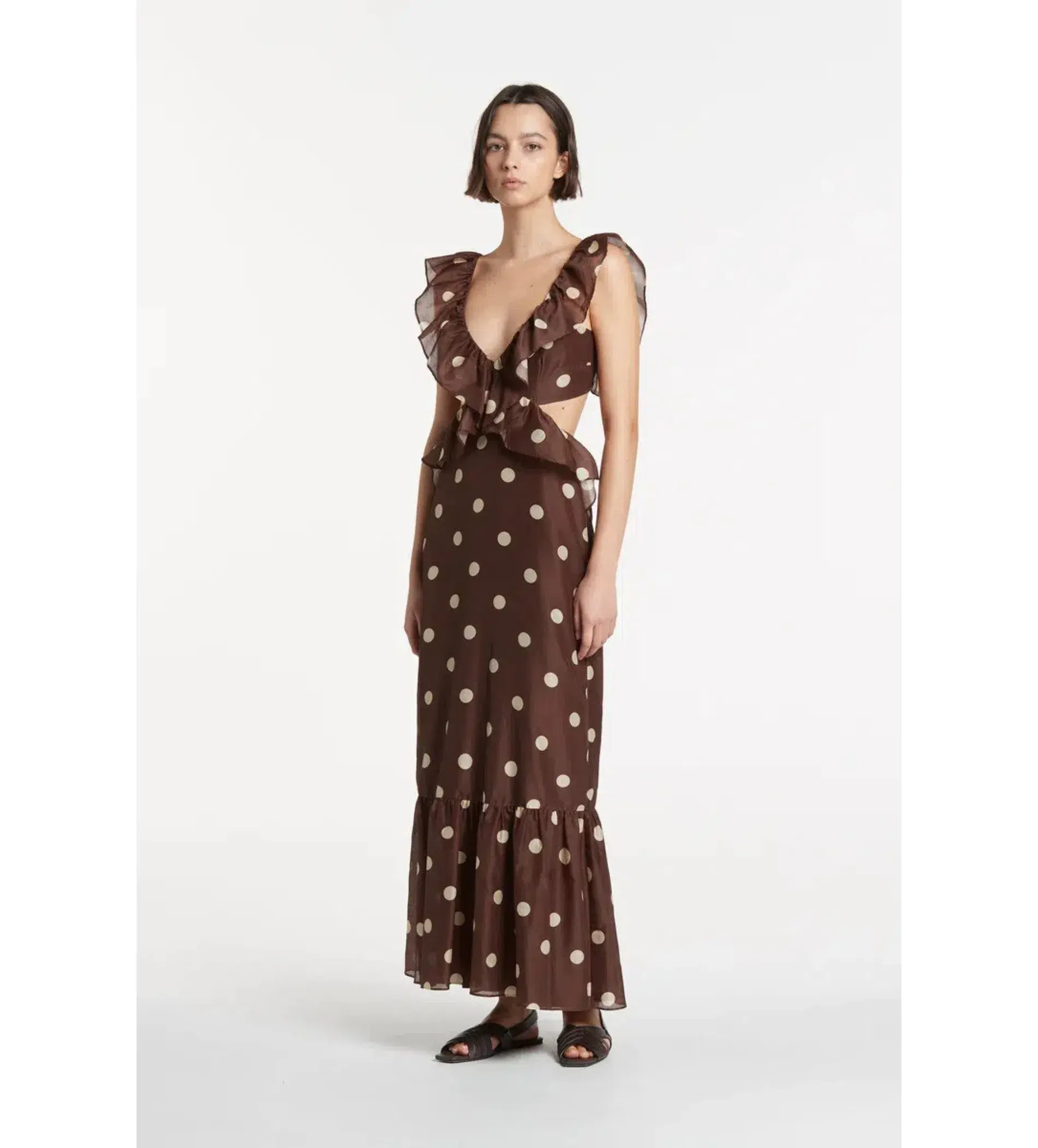 Sir the Label Vivi Frill Maxi Dress Marlon Polka Dot Brown Size 3 AU 12 - Image 3