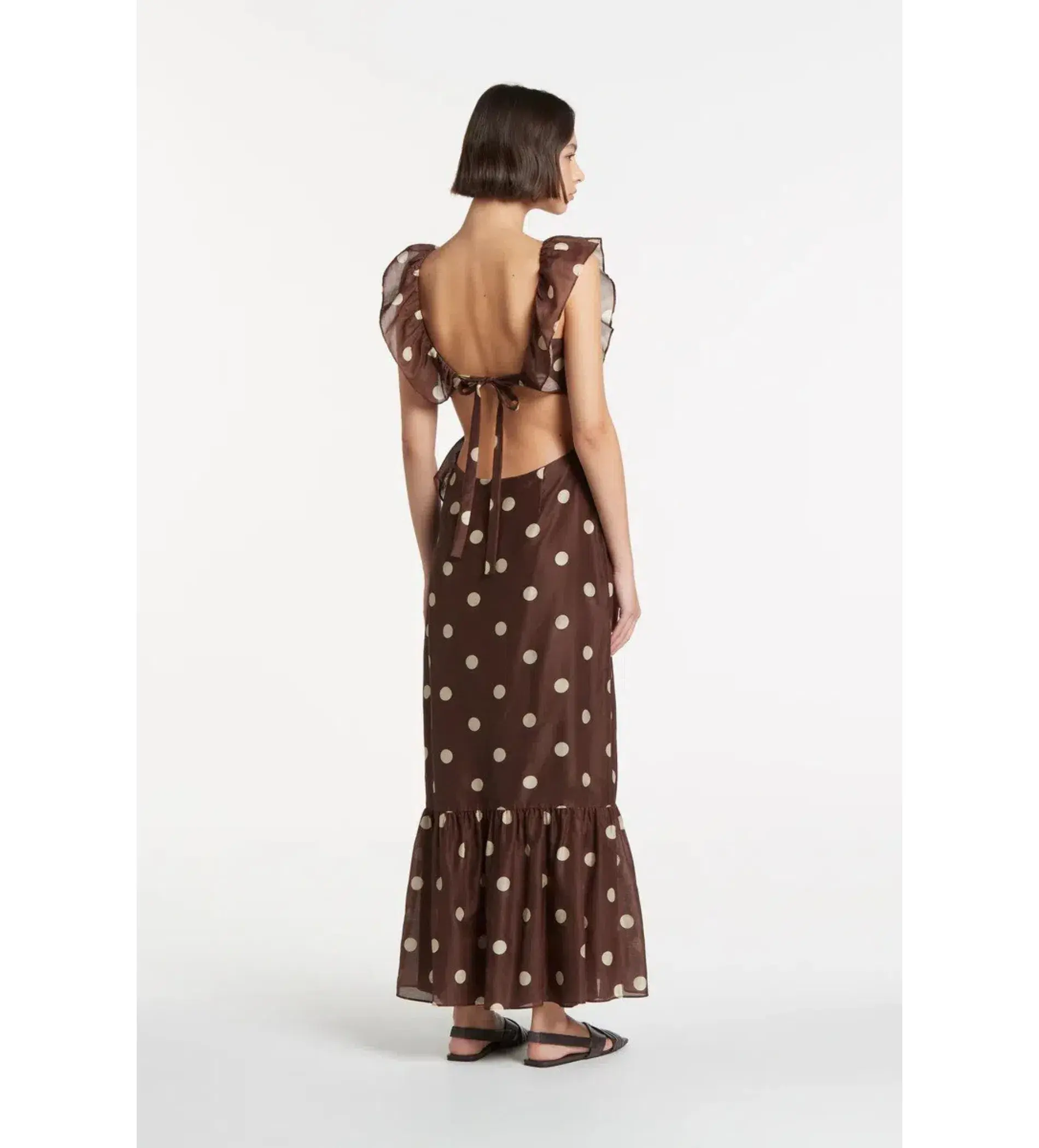 Sir the Label Vivi Frill Maxi Dress Marlon Polka Dot Brown Size 3 AU 12 - Image 4