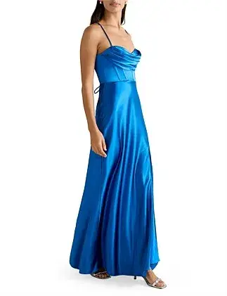 Forever New Luna Corset Satin Maxi Dress Blue Size 8/S for rent on The Volte - main image