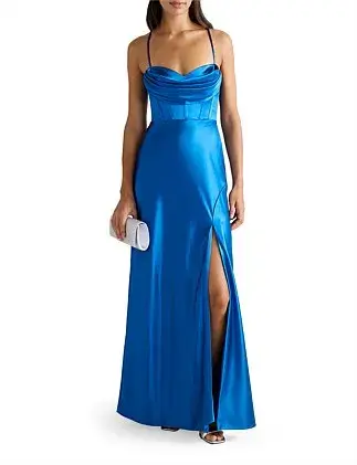 Forever New Luna Corset Satin Maxi Dress Blue Size 8/S for rent on The Volte - main image