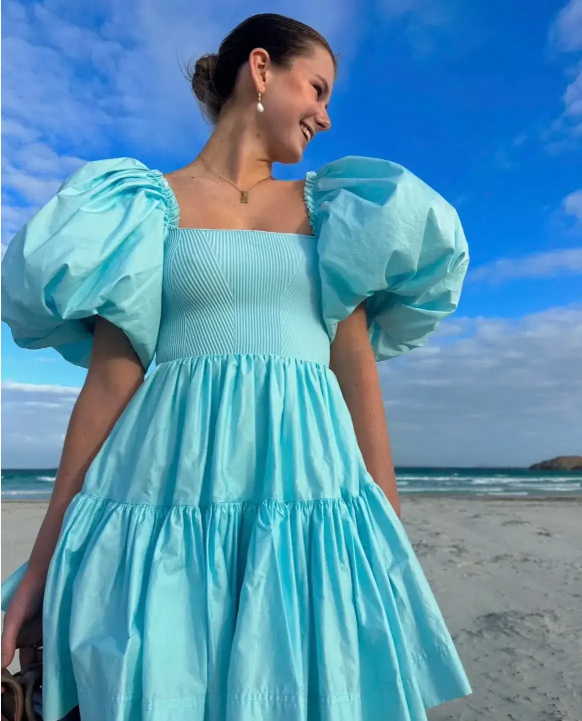 Aje Casa Puff Sleeve Mini Blue Dress Size AU 12 - Image 1