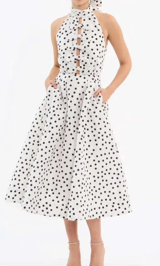 Rebecca Vallance The Delia Halter Midi Dress Polka White Size AU 12 - Image 1