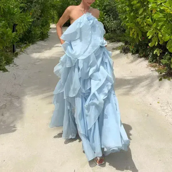 Aje Pandorea Layered Maxi Dress Blue Size 14 for rent on The Volte - main image