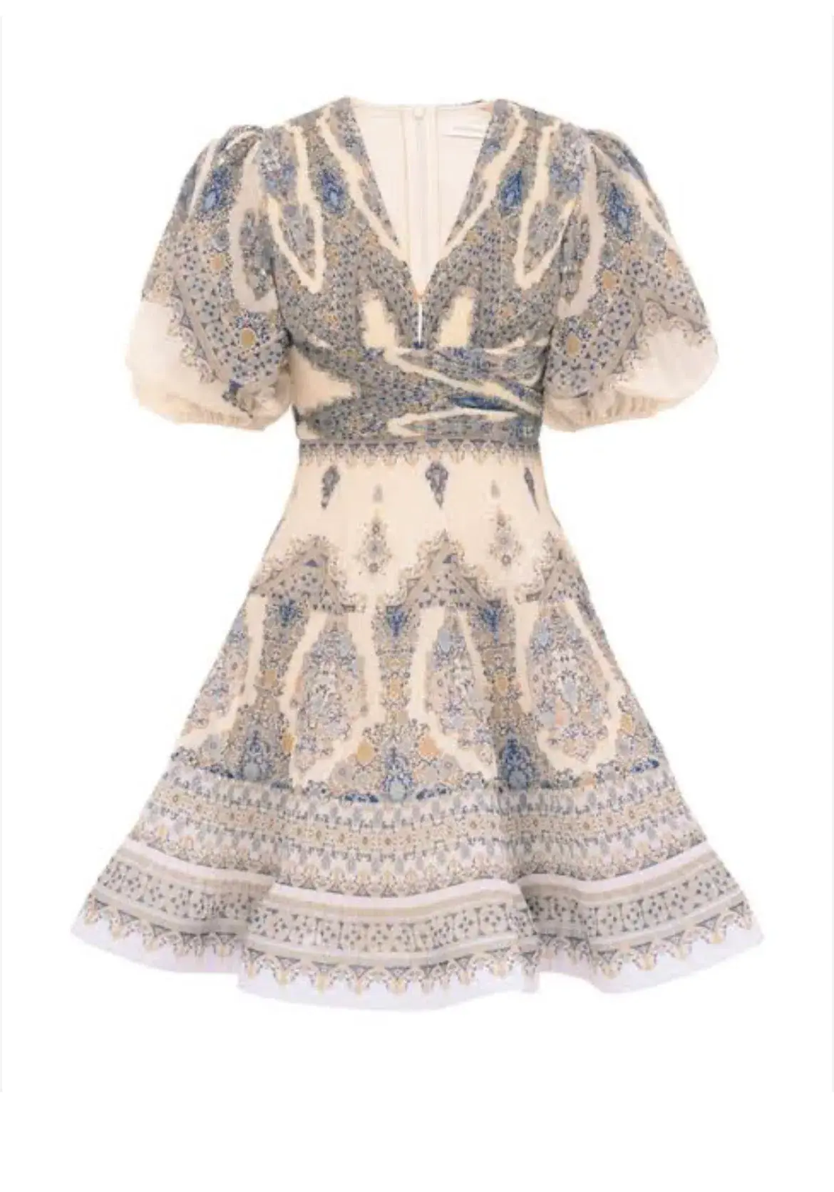 Zimmermann The Pleated Mini Dress Blue Paisley Floral Size 2/AU 12 - Image 1