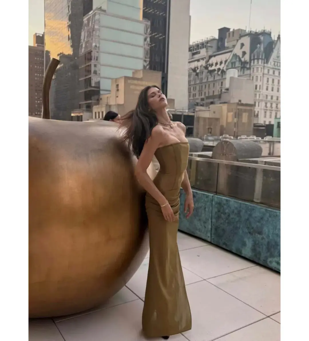 Alex Perry Strapless Longline Column in Stretch Mesh Maxi Dress Khaki Size AU 10 for rent on The Volte - main image