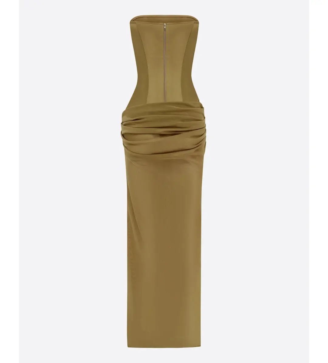 Alex Perry Strapless Longline Column in Stretch Mesh Maxi Dress Khaki Size AU 10 for rent on The Volte - main image