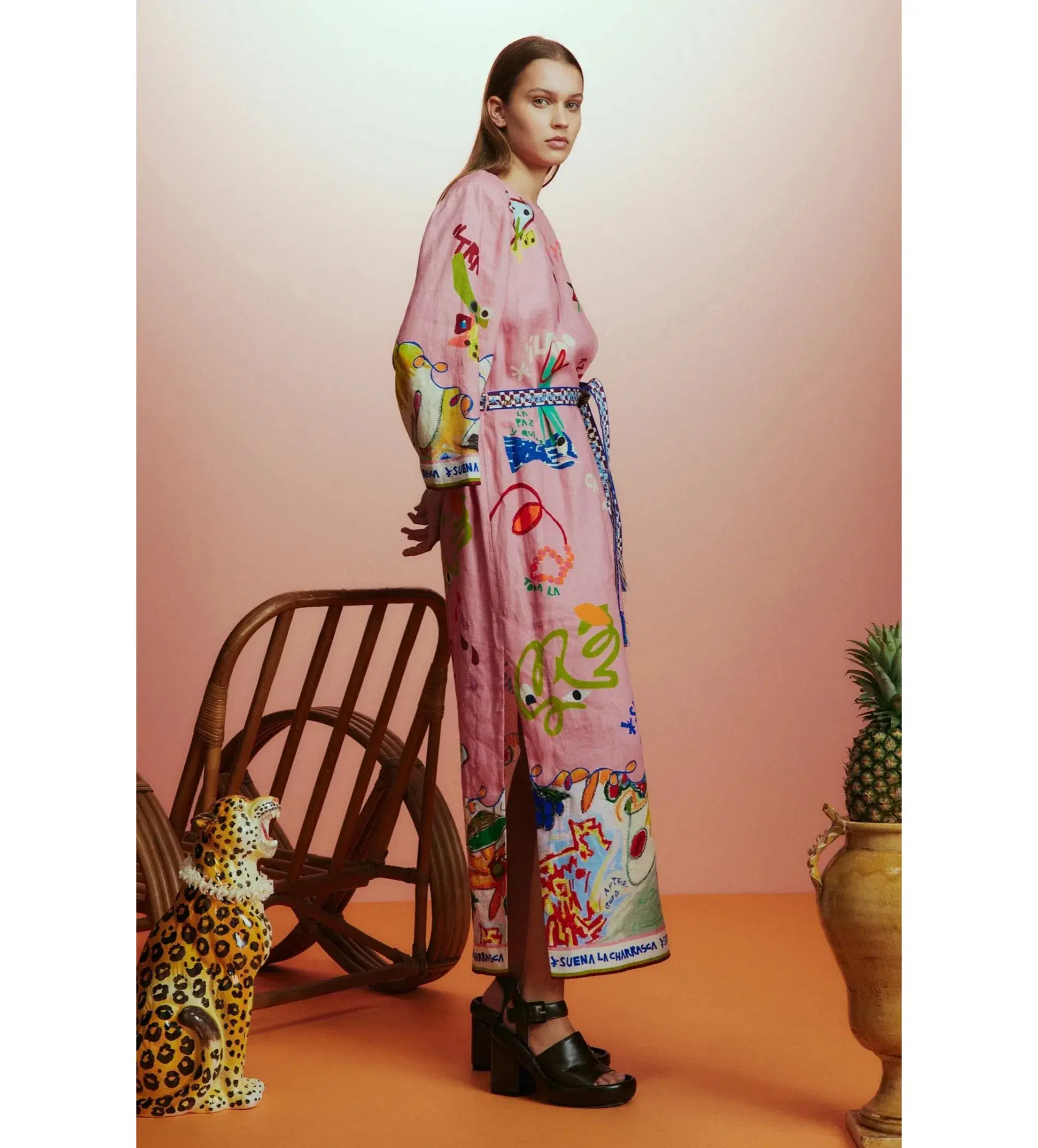 Alemais La Charrasca Midi Dress Pink Print Size AU 10 - Image 3