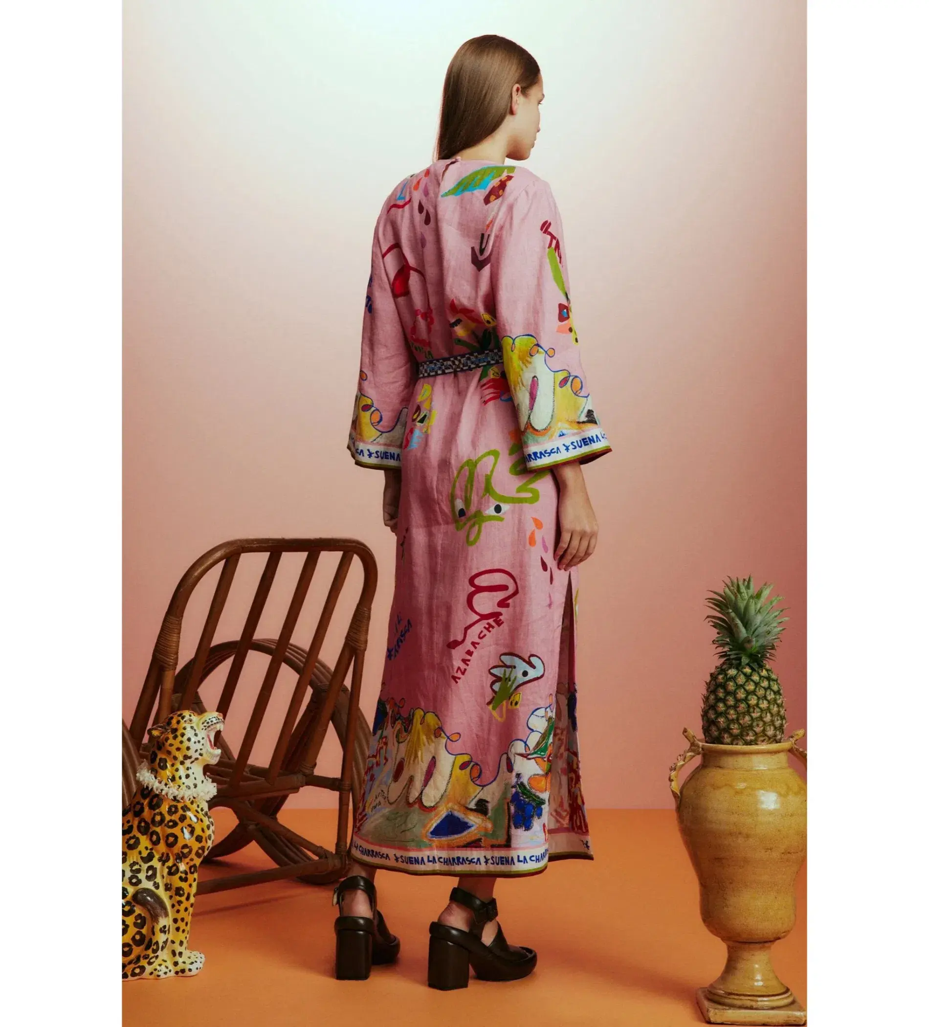 Alemais La Charrasca Midi Dress Pink Print Size AU 10 - Image 4