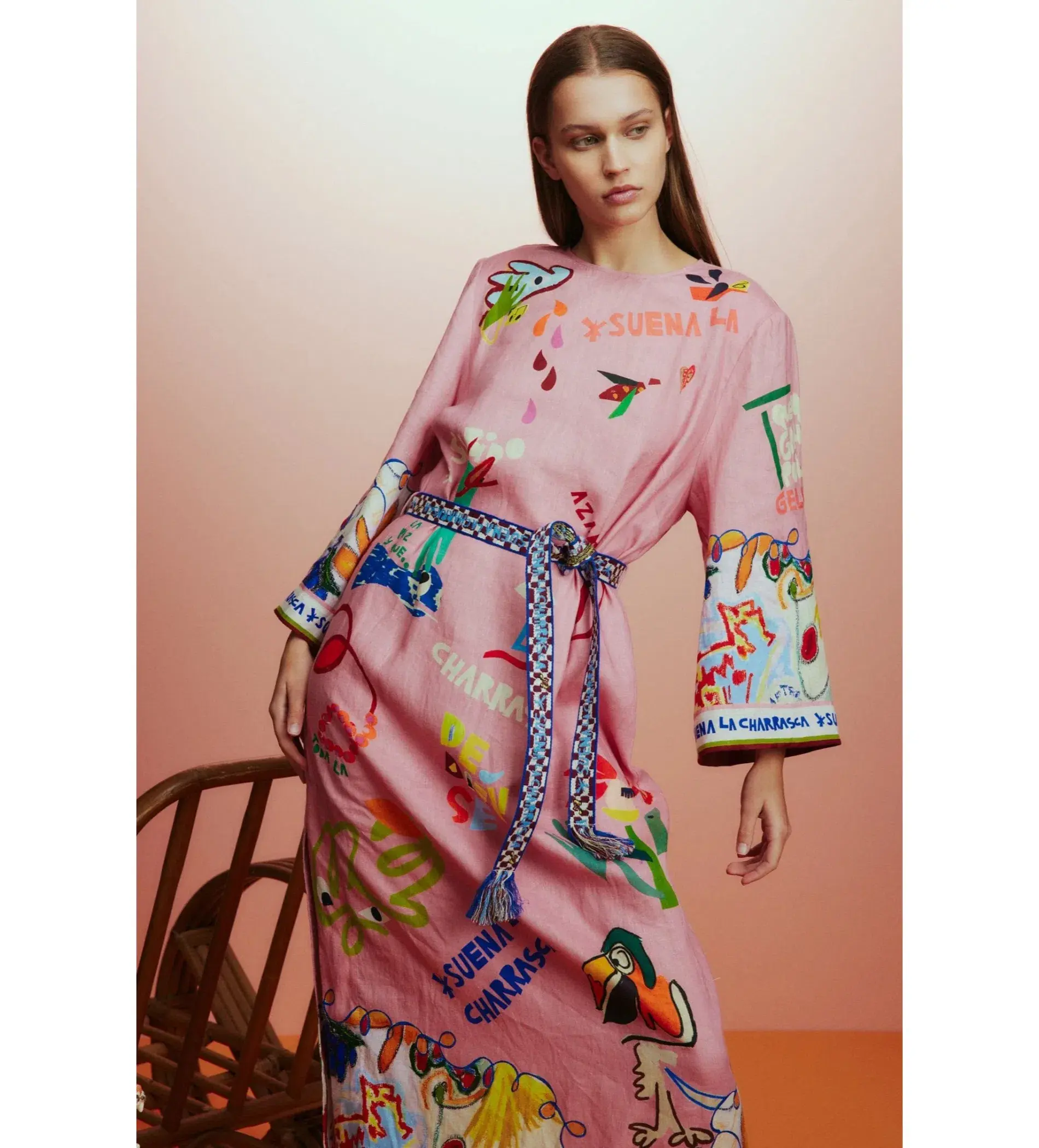 Alemais La Charrasca Midi Dress Pink Print Size AU 10 - Image 5