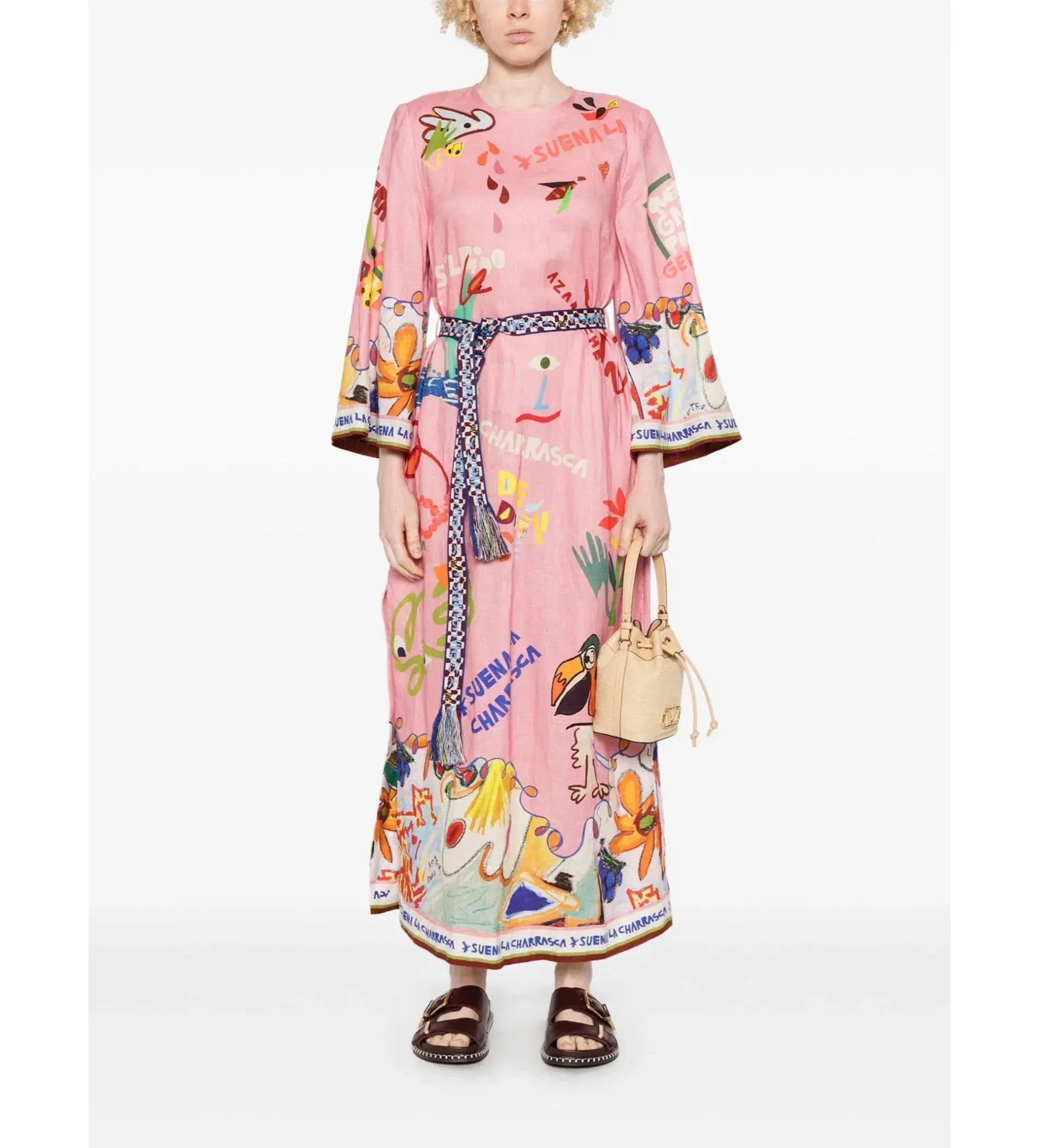 Alemais La Charrasca Midi Dress Pink Print Size AU 10 - Image 1