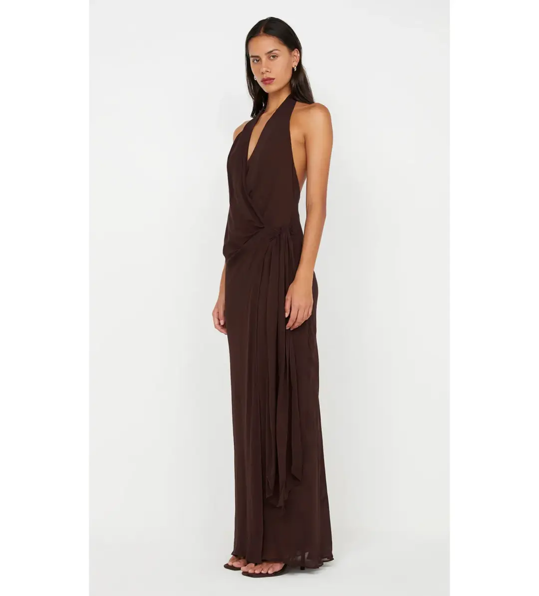 Bec & Bridge Soneva Wrap Maxi Dress Dark Chocolate Size AU 8 for rent on The Volte - main image