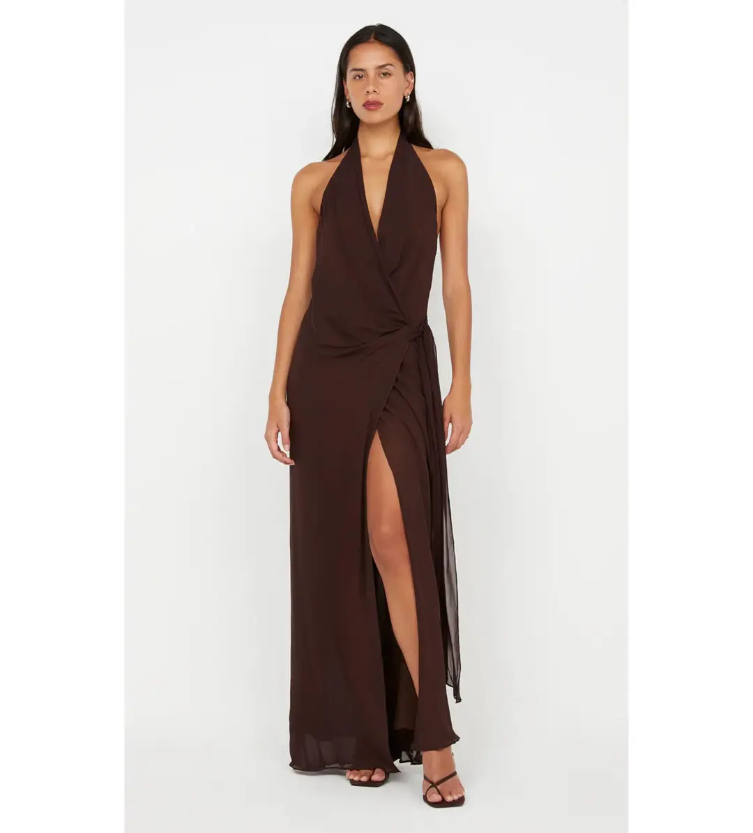 Bec & Bridge Soneva Wrap Maxi Dress Dark Chocolate Size AU 8 for rent on The Volte - main image