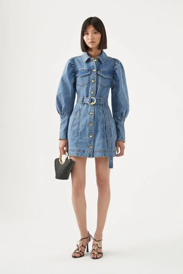 Aje Dione Long Sleeved Denim Mini Dress Blue Size 6 - Image 1