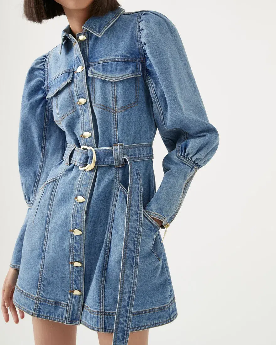 Aje Dione Long Sleeved Denim Mini Dress Blue Size 6 - Image 2