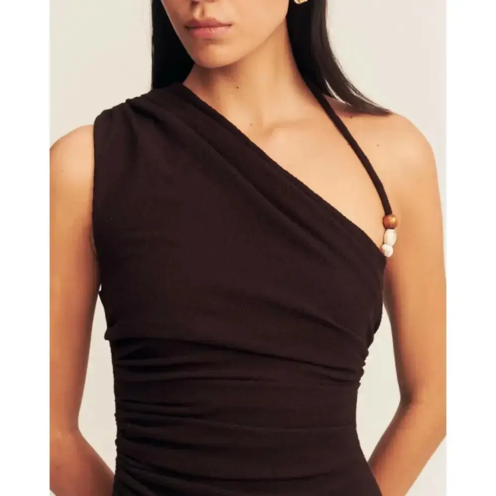 Shona Joy Beau Gathered Asymmetrical Midi Dress Brown Size AU 8 - Image 4