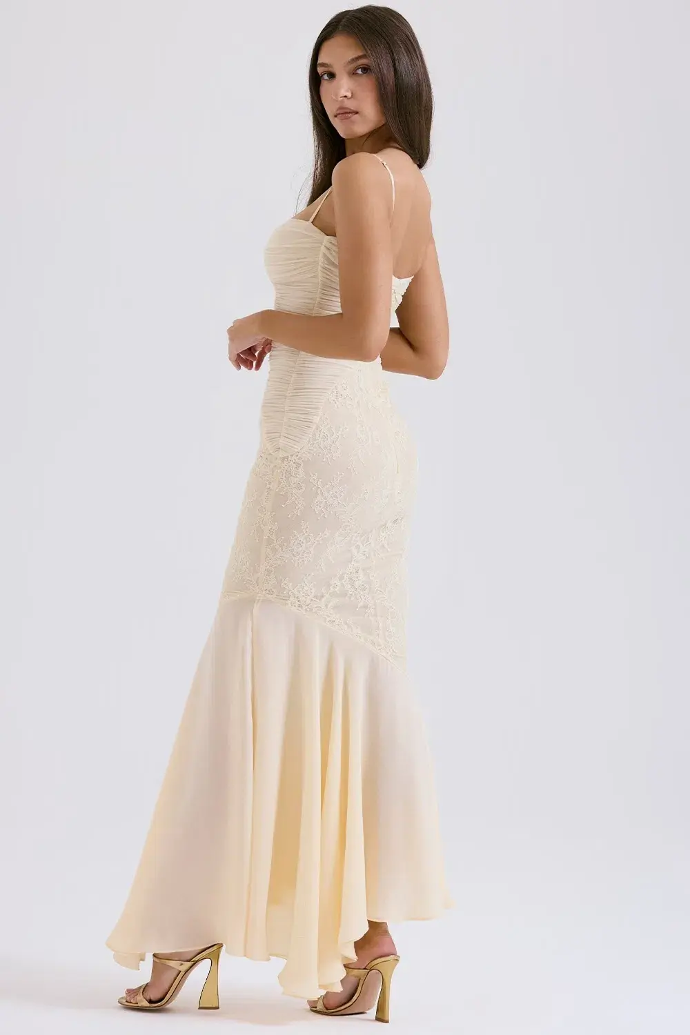 House of CB Felicia Chiffon Lace Maxi Gown in Vanilla Size XS / AU 6 (Regular Cup) - Image 8