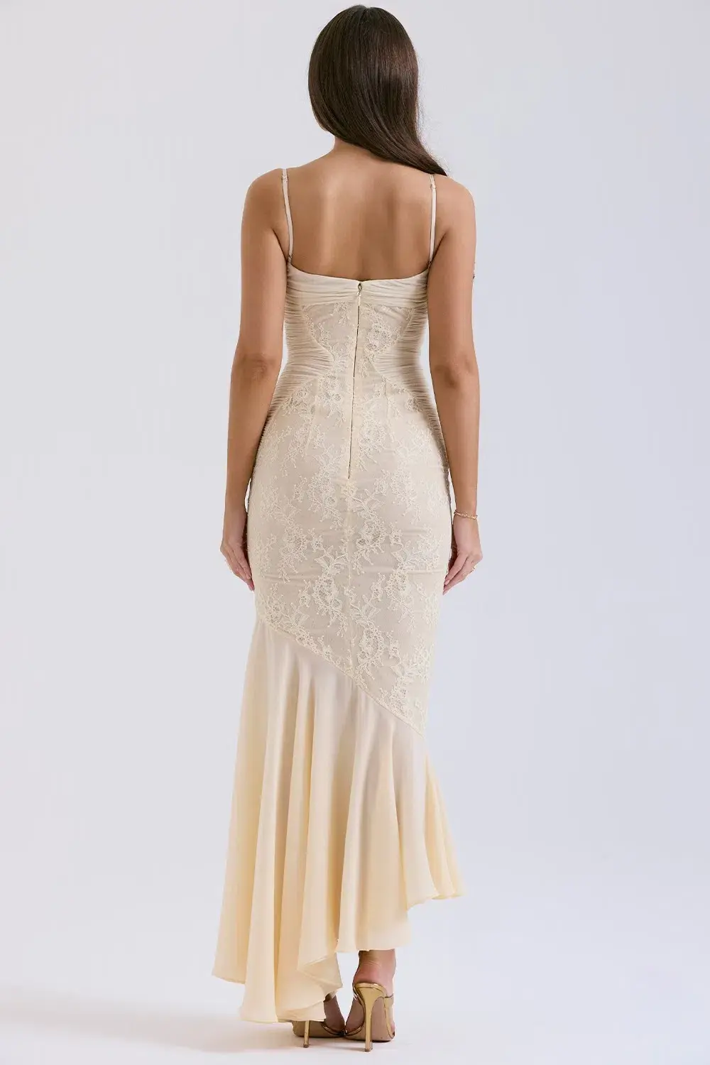 House of CB Felicia Chiffon Lace Maxi Gown in Vanilla Size XS / AU 6 (Regular Cup) - Image 3