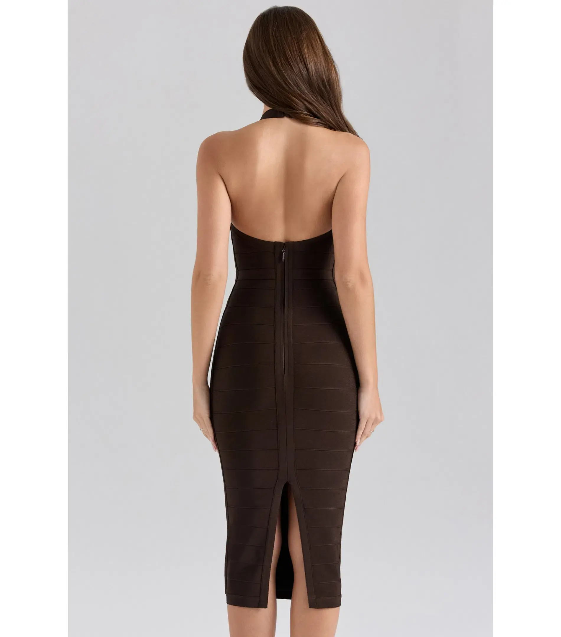 House Of Cb The Supermodel Halter Midi Bandage Dress Chocolat Size L /  AU 14  - Image 5
