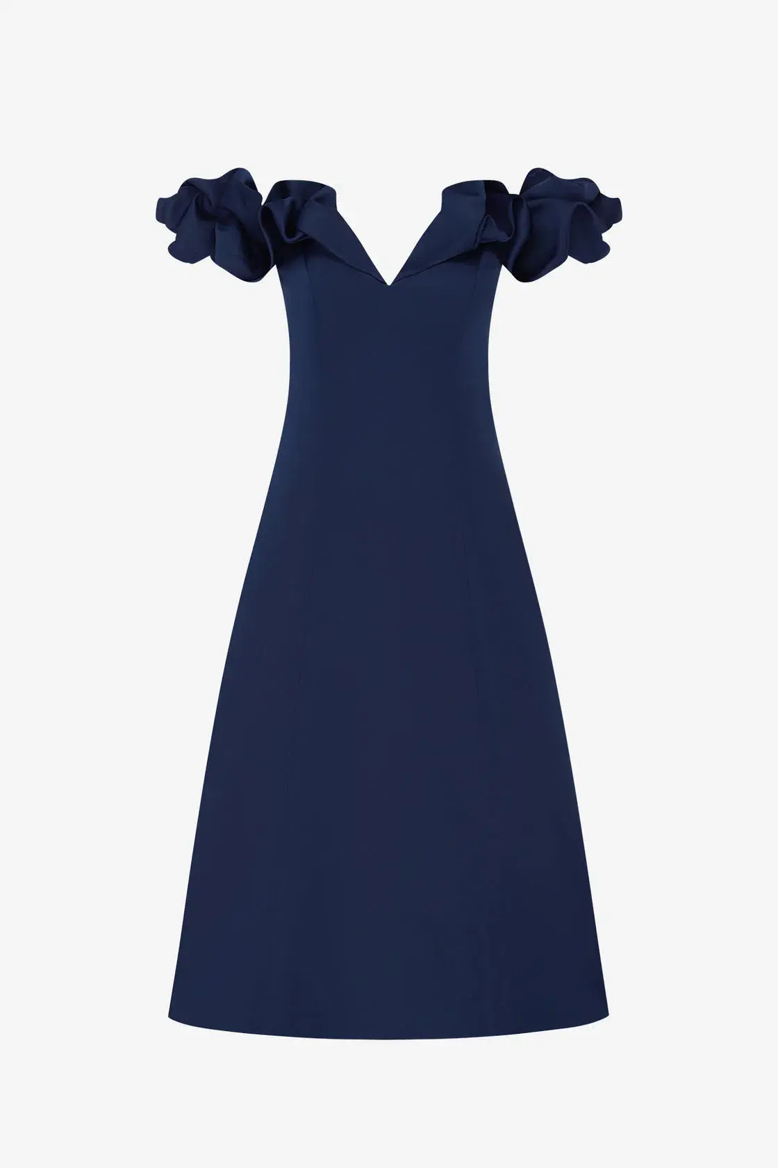 Leo Lin Annie Off Shoulder Frill Midi Dress Size 14 Navy - Image 1