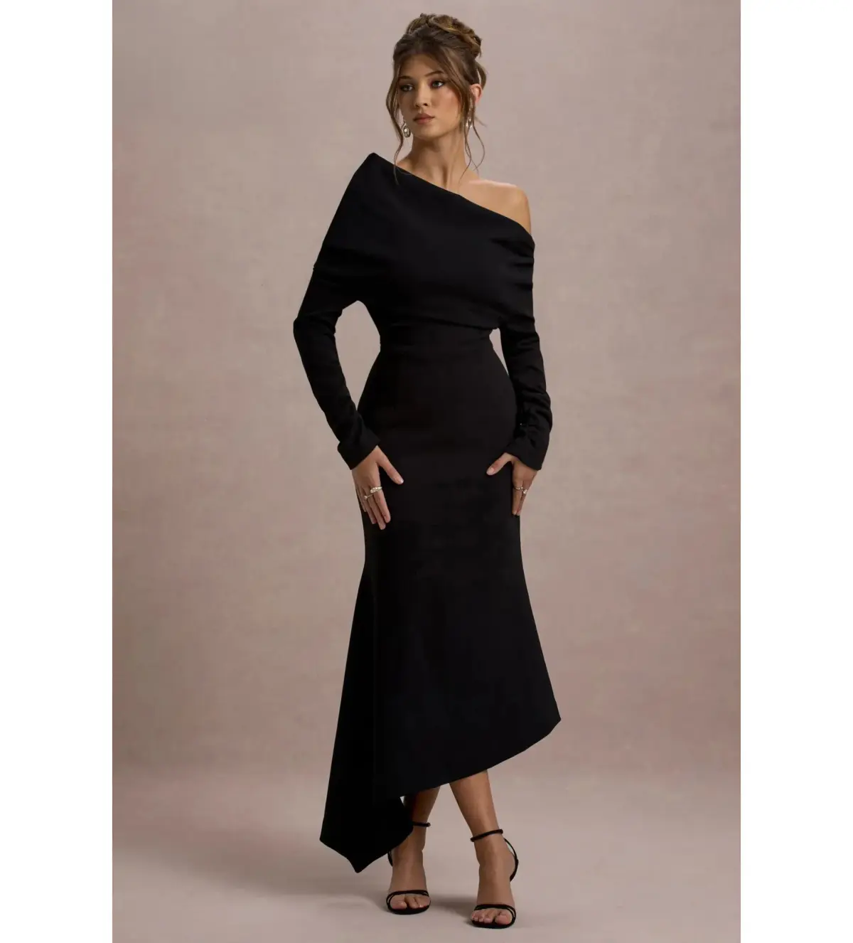 Club L London Lou One-Shoulder Asymmetric Maxi Dress Black Size AU 10 - Image 1