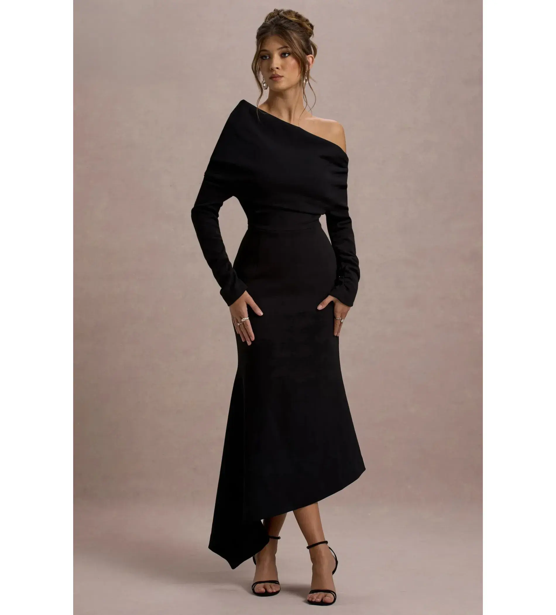 Club L London Lou One-Shoulder Asymmetric Maxi Dress Black Size AU 10 - Image 1