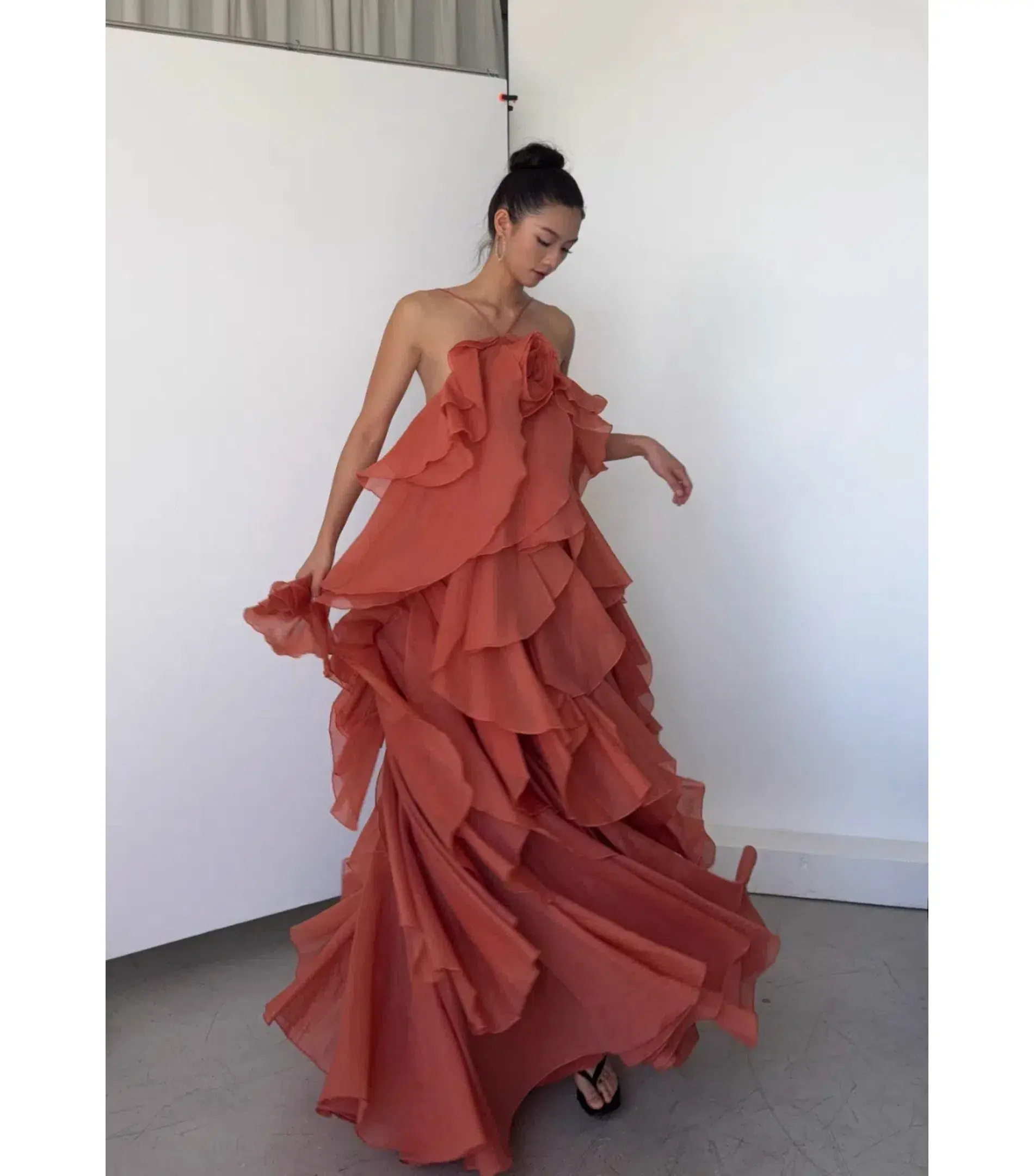 Aje Pandorea Layered Maxi Dress in Coral Clay Size AU 6 - Image 4