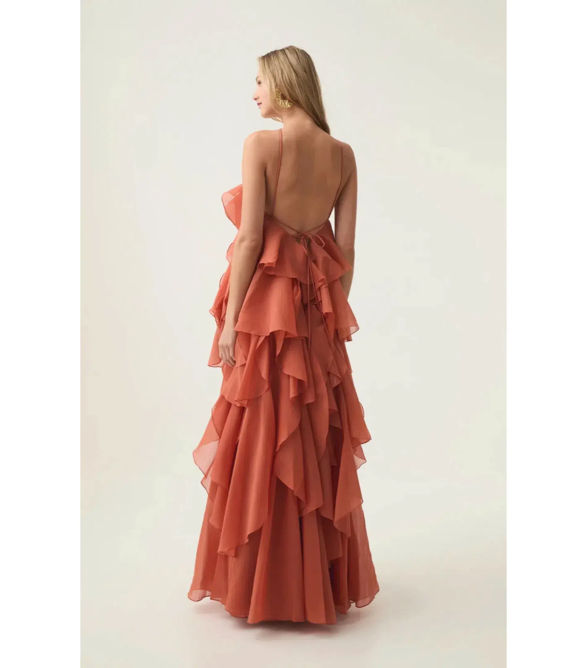 Aje Pandorea Layered Maxi Dress in Coral Clay Size AU 6 - Image 7