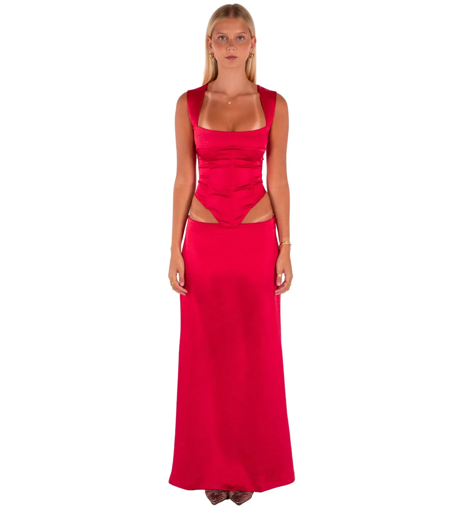 I am Delilah Valerie Corset and Skirt Set in Cherry Size XS / AU 6 - Image 1