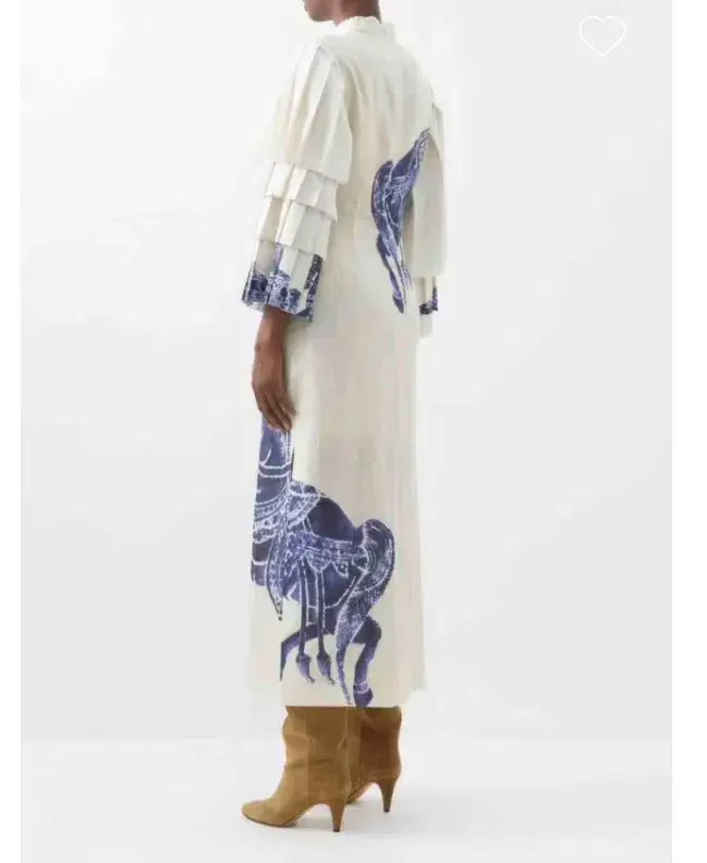 Alemais Rider Pleat Sleeve Midi Dress White Blue Size AU 6 for rent on The Volte - main image