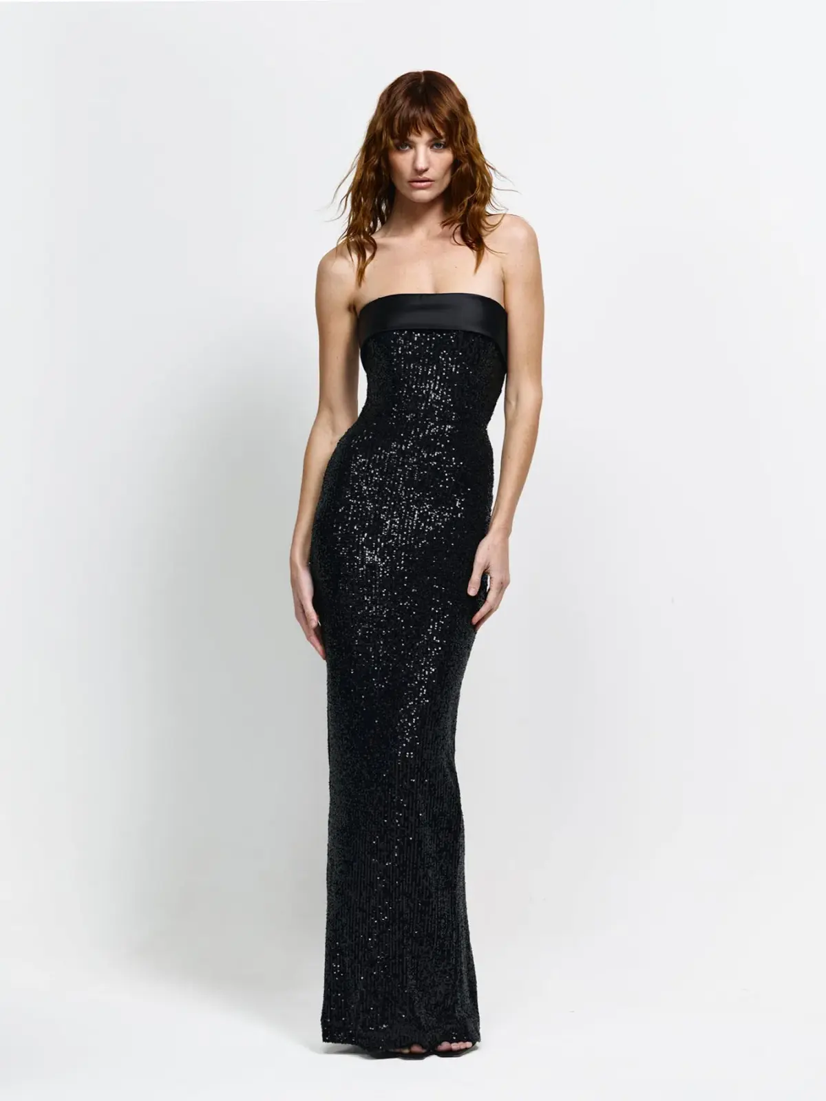 Effie Kats Thalia Floor Length Gown in Black Sequin Size 10 - Image 1