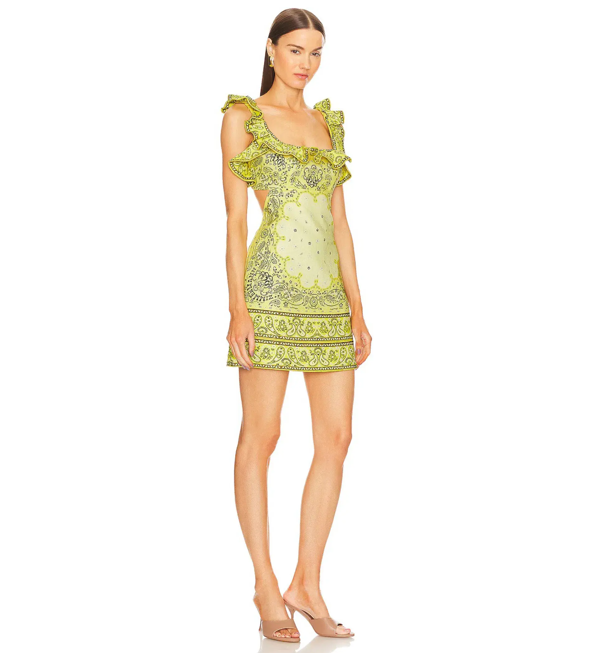Zimmermann Matchmaker Frilled Mini Dress Yellow Bandana Size 1 AU 10 - Image 2