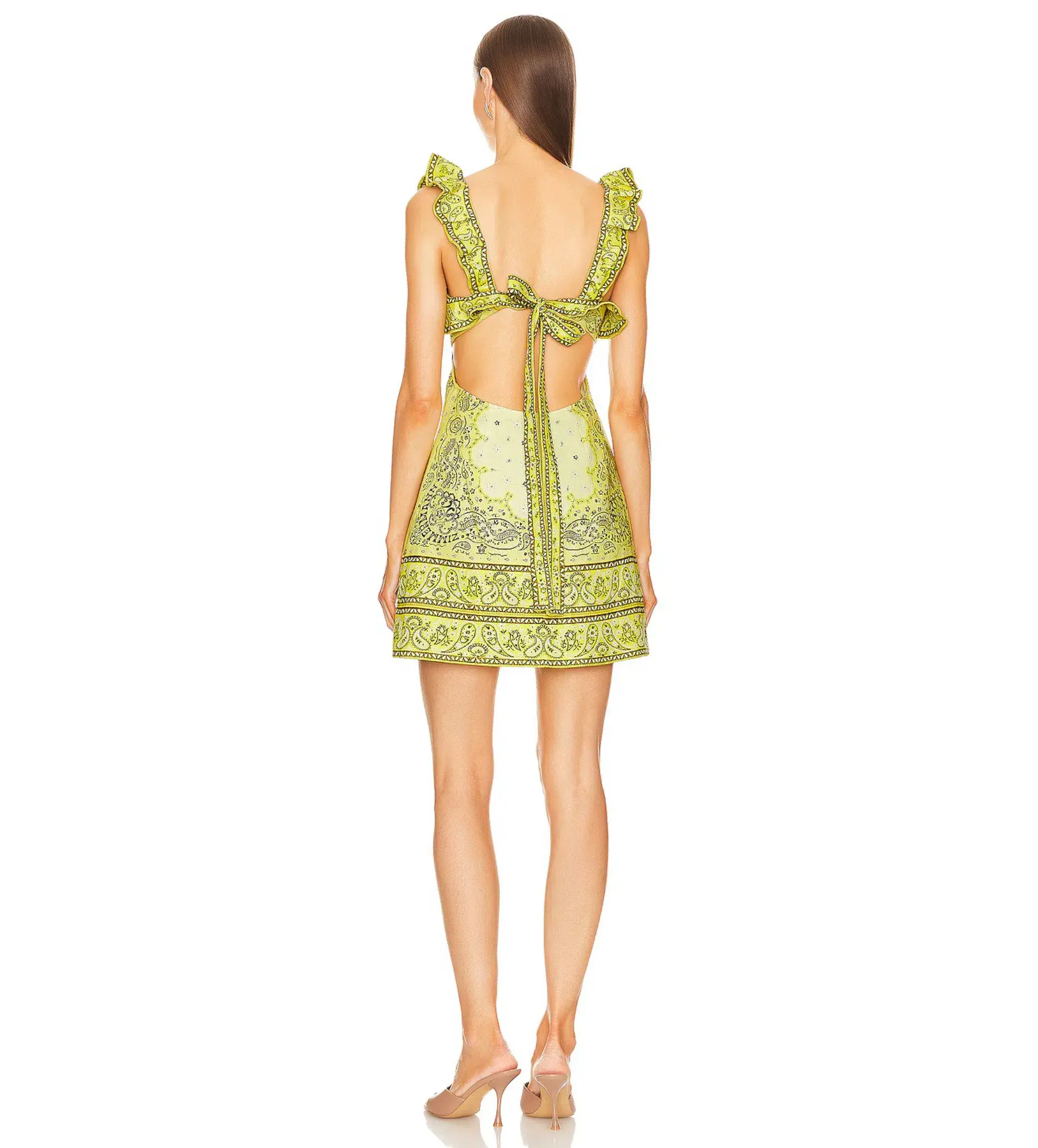 Zimmermann Matchmaker Frilled Mini Dress Yellow Bandana Size 1 AU 10 - Image 3