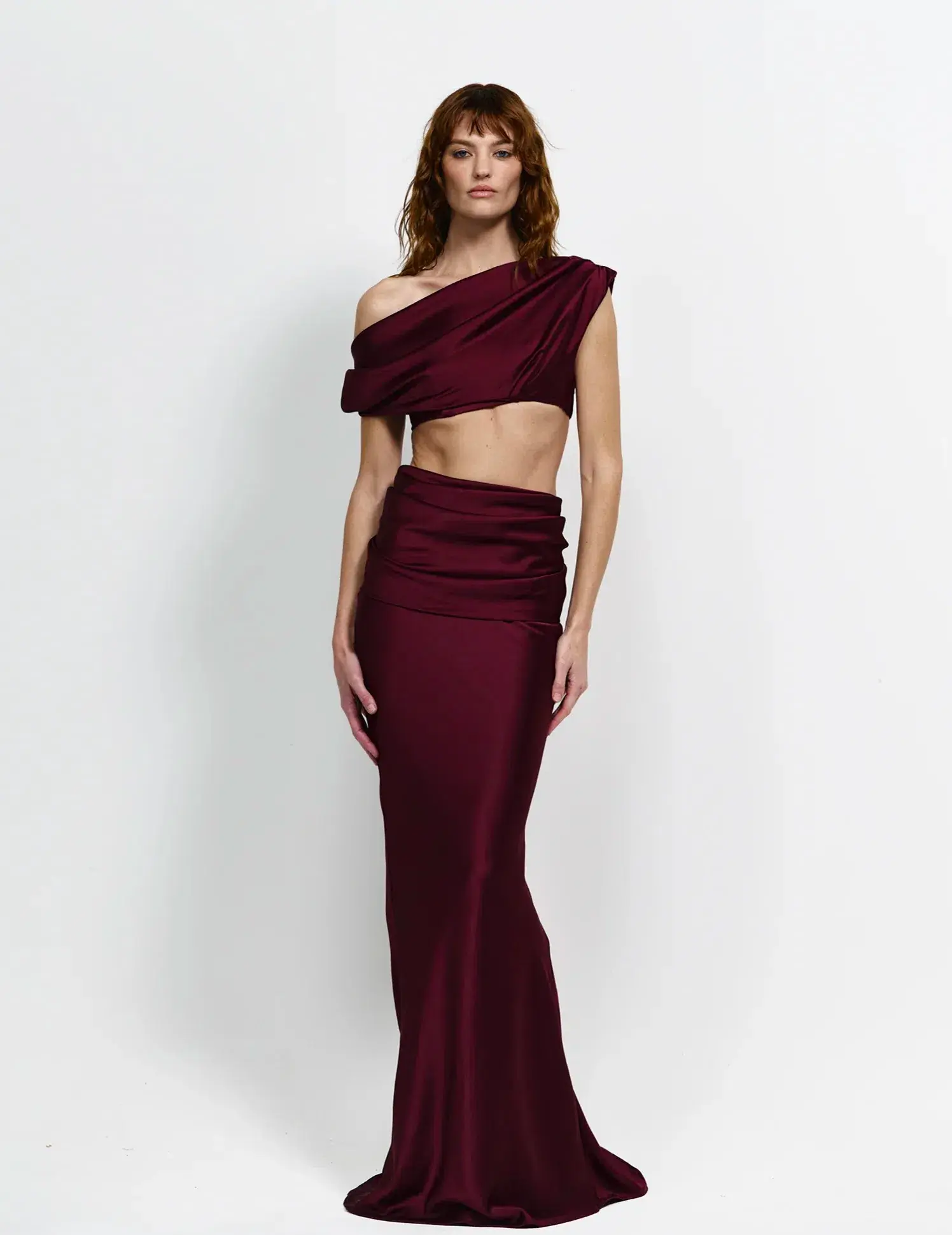 Effie Kats Perez Top & Floor Length Skirt Set in Wine Size 8 - Image 1